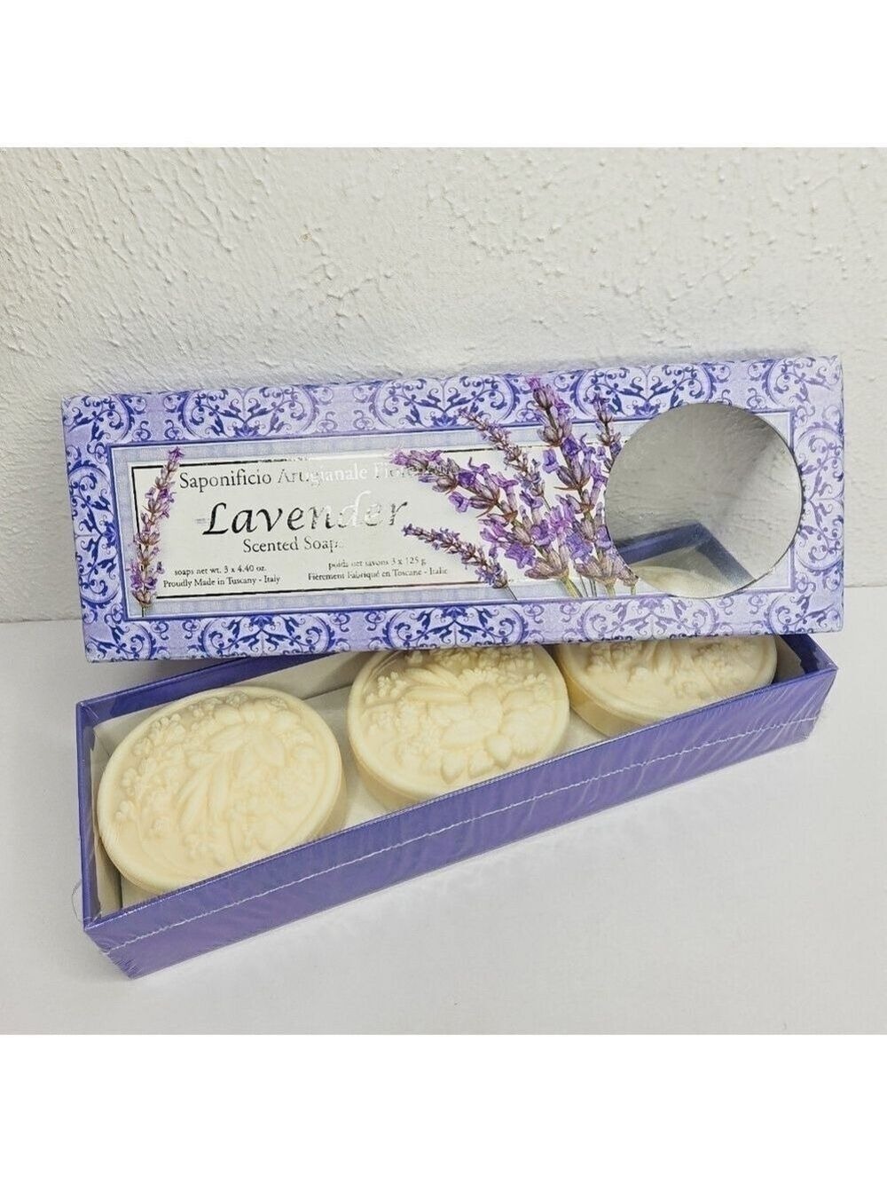 Saponificio Artigianale Fiorentino Lavender Soap Set of 3 Round Floral Bars
